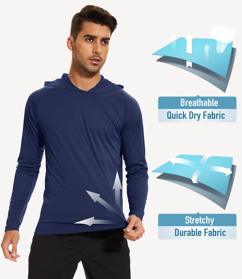 MAGCOMSEN Mens Long Sleeve Hoodie for Men Rash Guards Sun Shirts UV Protection with Hooded Fishing Athletic T-Shirt Workout Shirts Navy - Image 4